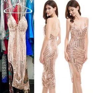 Sexy rose gold holiday party sequin dress, size XS